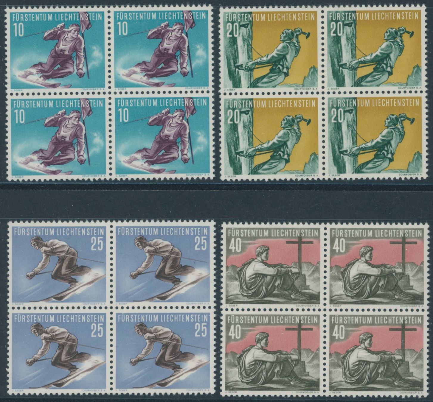 Tutti i francobolli: FL - 1955 - Sport II - Viererblock - postfrisch ** – Nuovo (secondo la descrizione) da Schindellegi venduto da leecollect