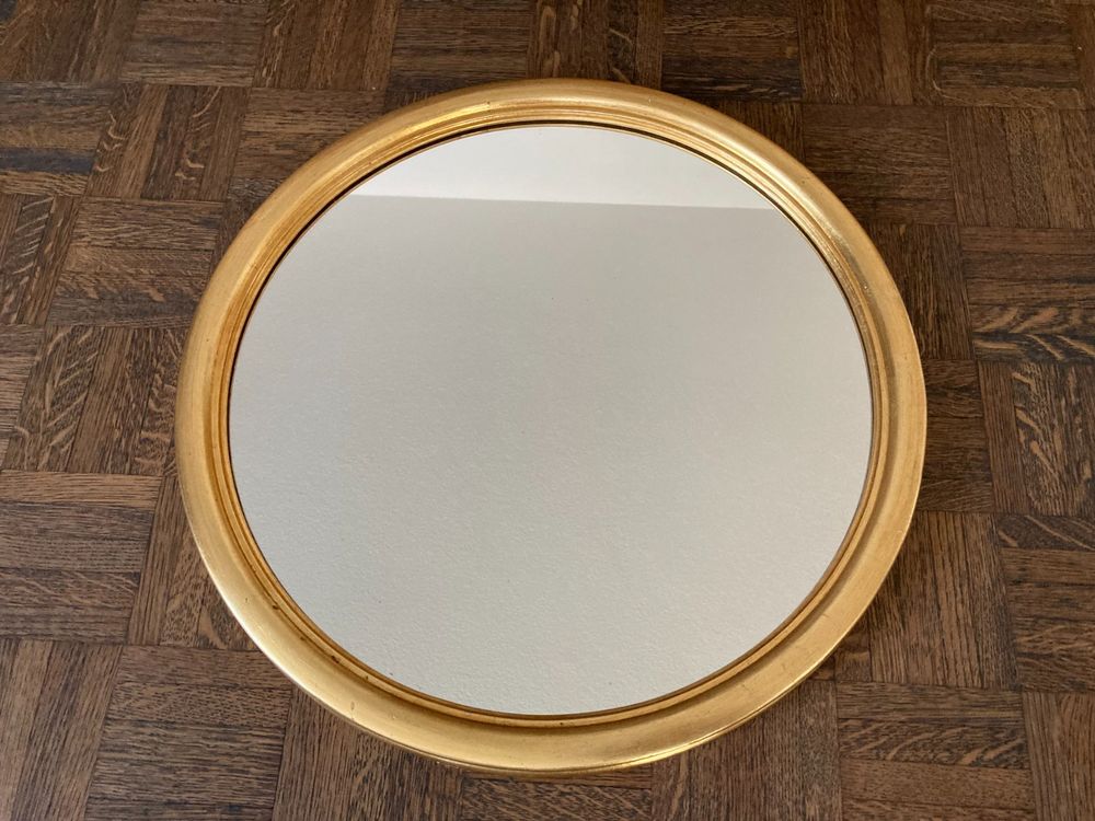 Convex Fisheye Porthole Mirror Round Gold Distressed Wood Wooden Retro 24cm