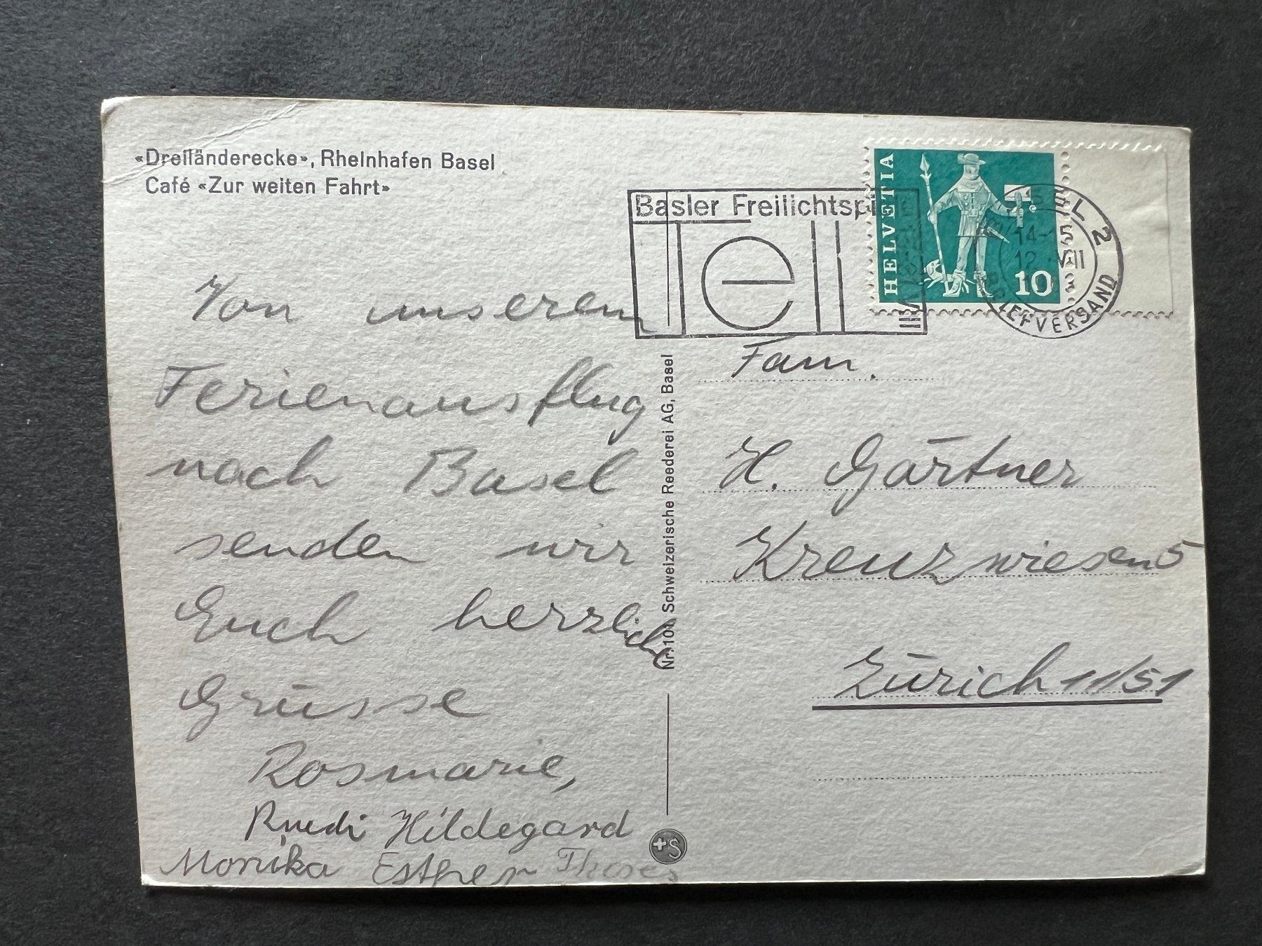 Cartoline postali: Ansichtskarte Basel Dreiländereck  1963  (M204) – Usato da Hinwil venduto da Sidi4 1