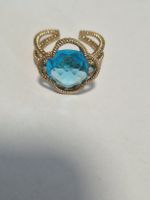 Open Clover Gemstone Cocktail Ring Rosegold Blue Topaze