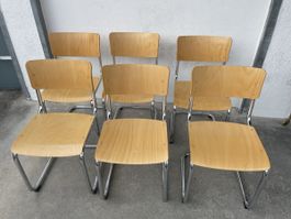 6er Set Thonet Freischwinger Chrom Holz Bauhaus
