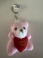 Schlüsselanhänger Plüschbär rosa Herz I love you