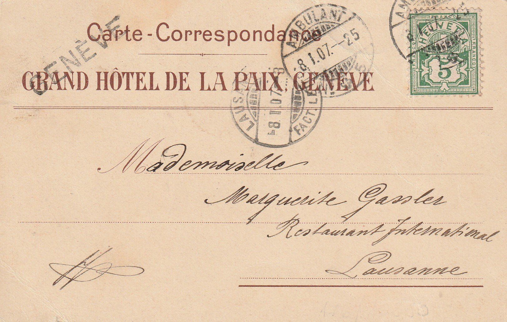 Cartoline postali: Geneve Hotel de la Paix – Usato da Rorschacherberg venduto da fratovi2 1