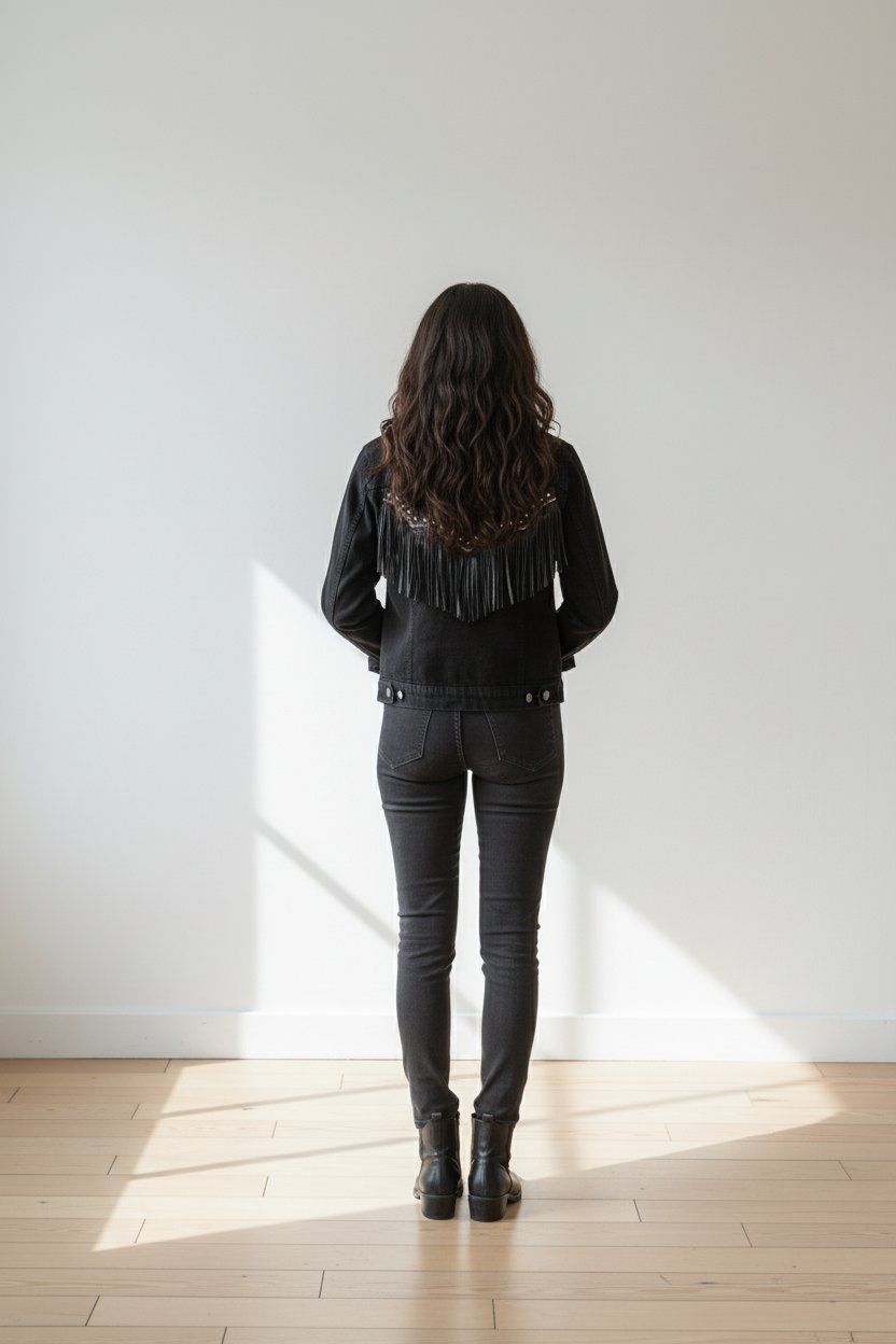 Giacche: Veste en jean noire à franges - Taille M – Nuovo (secondo la descrizione) da Lausanne 25 venduto da fla_bpj5 2