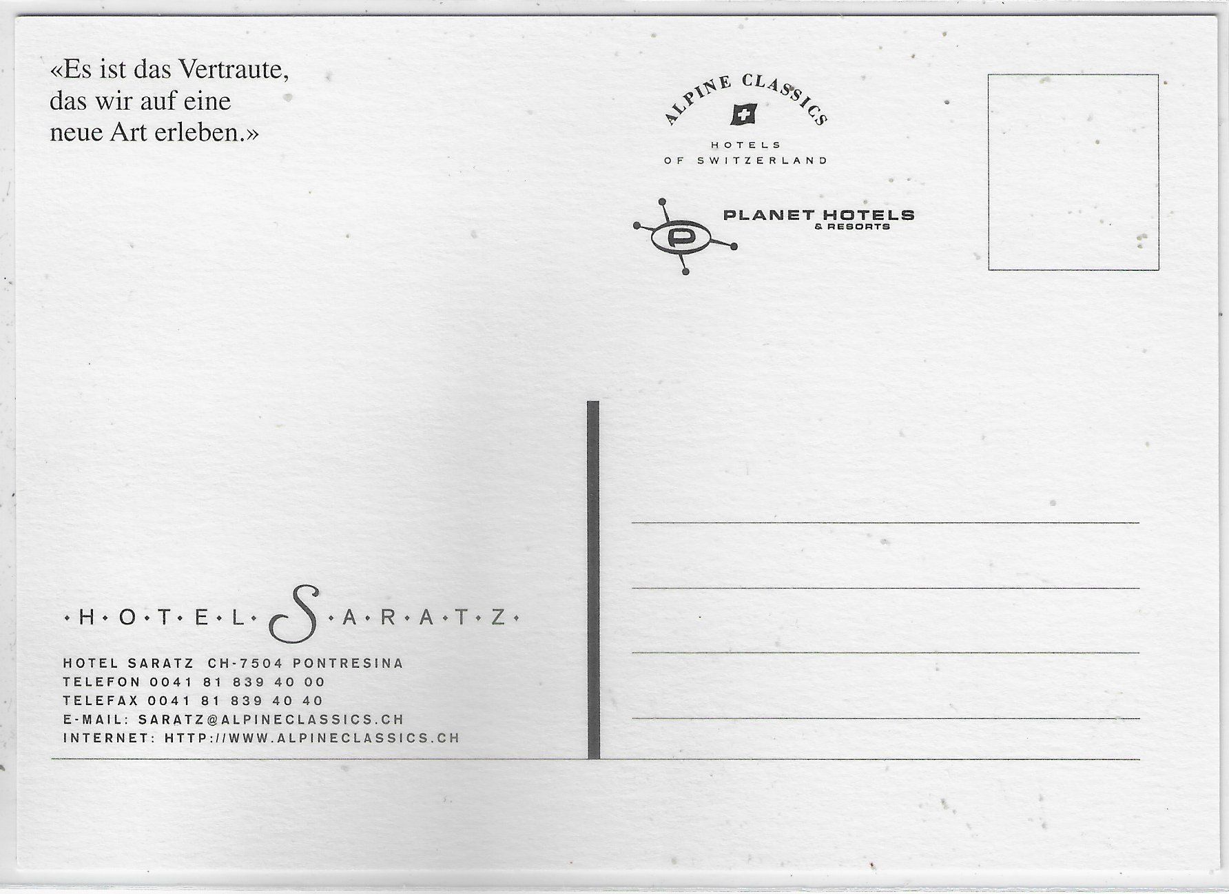 Cartoline postali: Hotel Saratz - Pontresina – Usato da Ettingen venduto da Kartenplanet 1