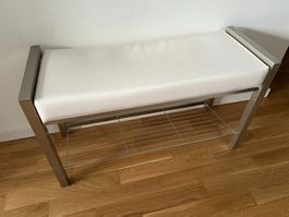 Banc d'entrée métal & simili cuir blanc, range-chaussures