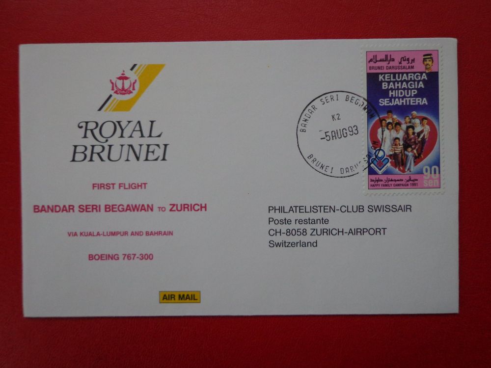Lettre Brief 1993 FLUGPOST ERSTFLUG Bruneï- Zürich | Kaufen auf Ricardo