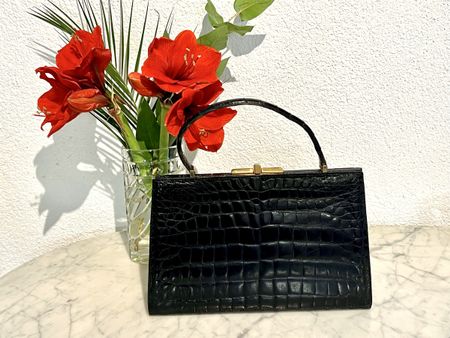 Vintage 1960’s Black Croco Leather Handbag
