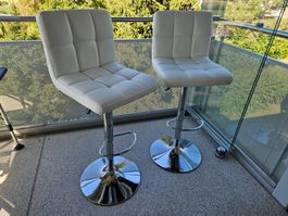 Barhocker 2er Set weiss Kunstleder höhenverstellbar