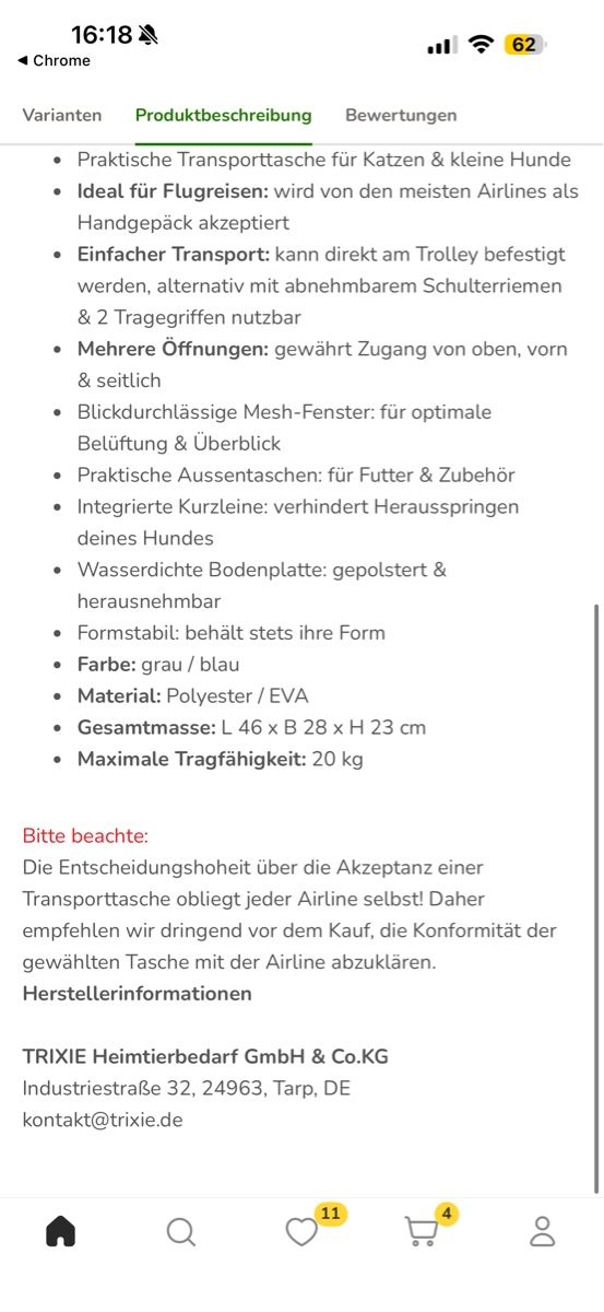 Borse: Trixie Airline Hundetragtasche – Usato da Zuchwil venduto da dianafrf 9