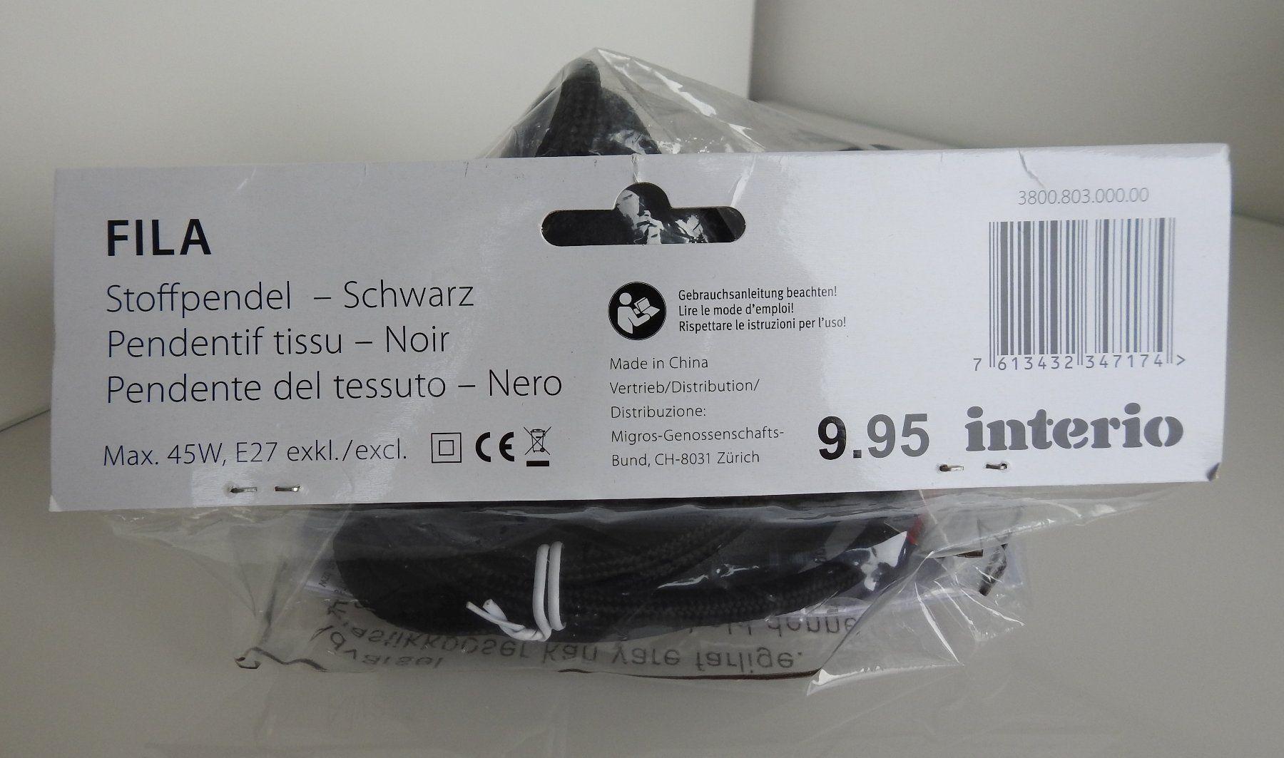 Interio Lampade: Stoffpendel E27, schwarz - NEU – Nuovo e nell'imballaggio originale da Zürich venduto da Piki7 1