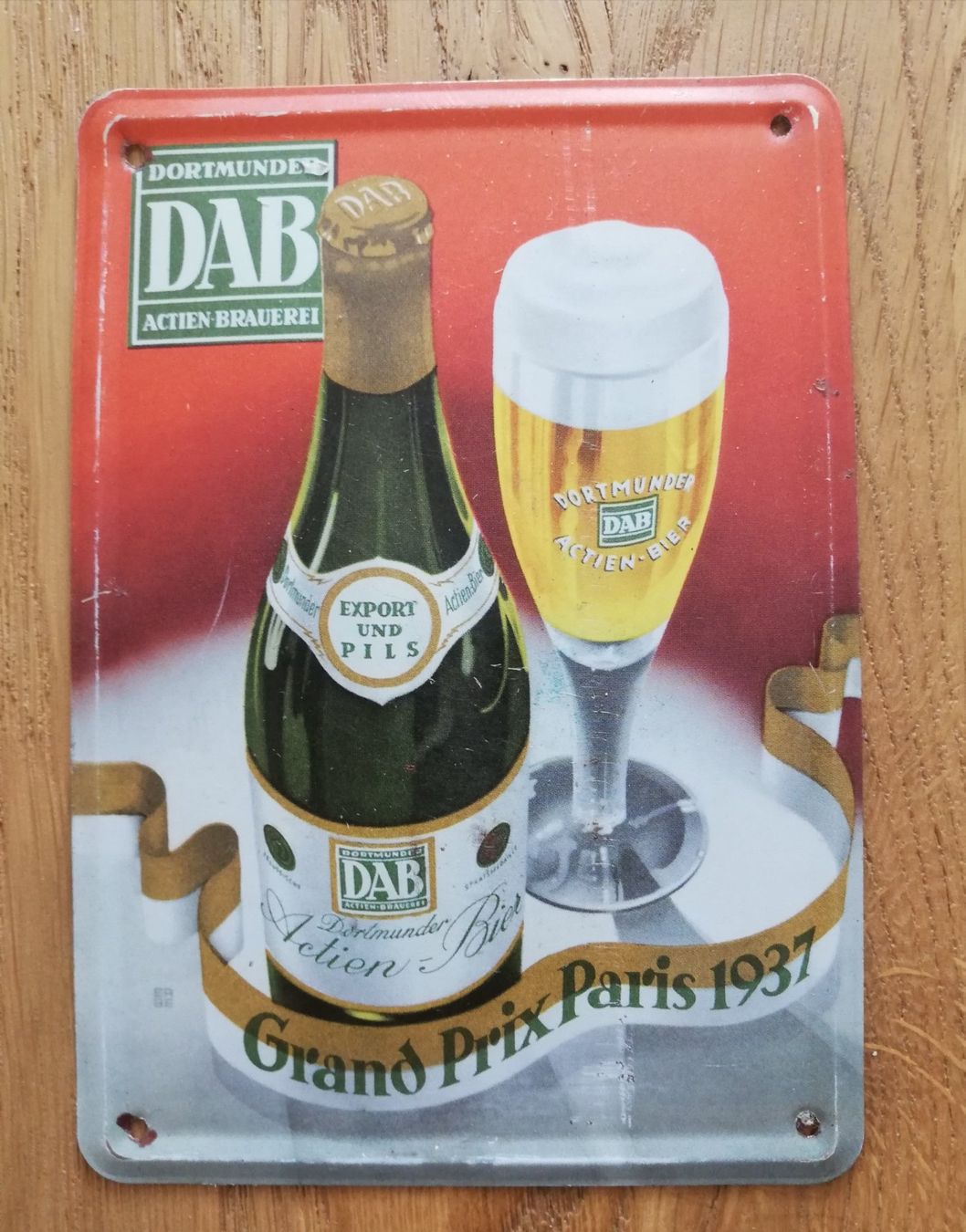 Schilder: Blechschild klein, Dortmunder Actien-Brauerei DAB, 1937 – Gebraucht aus Zeiningen von Carettacaretta69