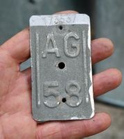 Velonummer AG 58 von 1958 - Aargau