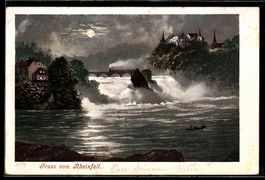 AK Schaffhausen, Nachtszene am Rheinfall