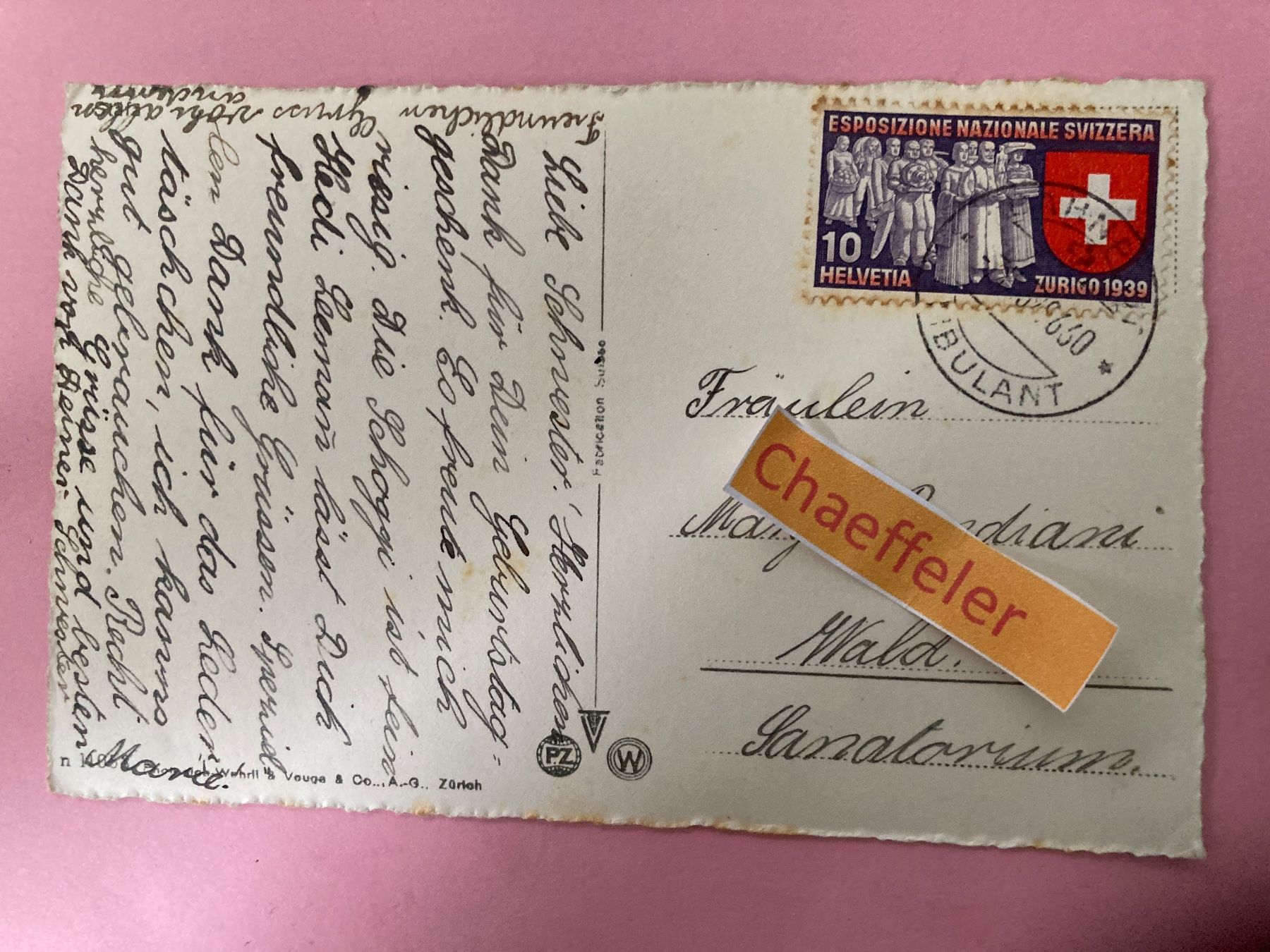 Ansichtskarten: 1939 Stäfa – Gebraucht aus Zürich von Chaeffeler 1
