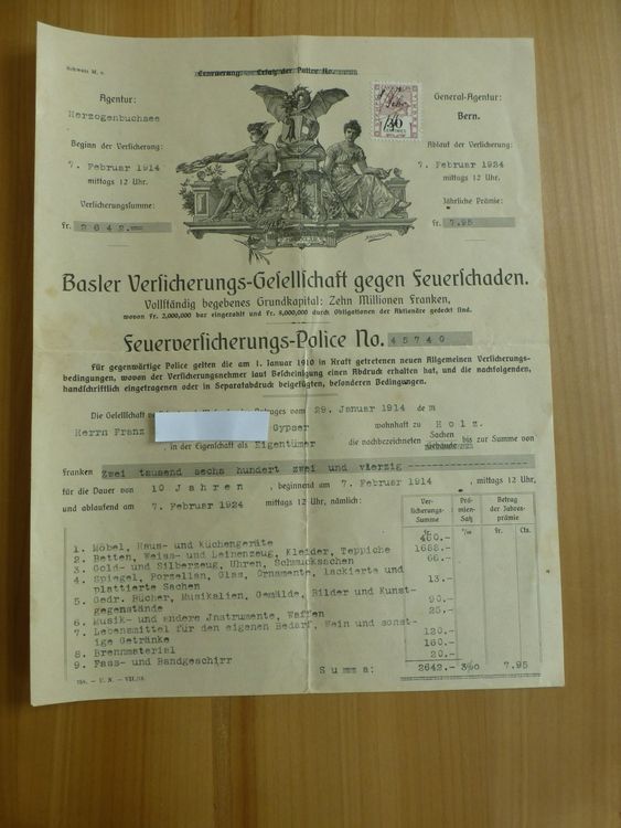 Bern. Basler Versicherungs- Gesellschaft 1914 | Kaufen auf Ricardo