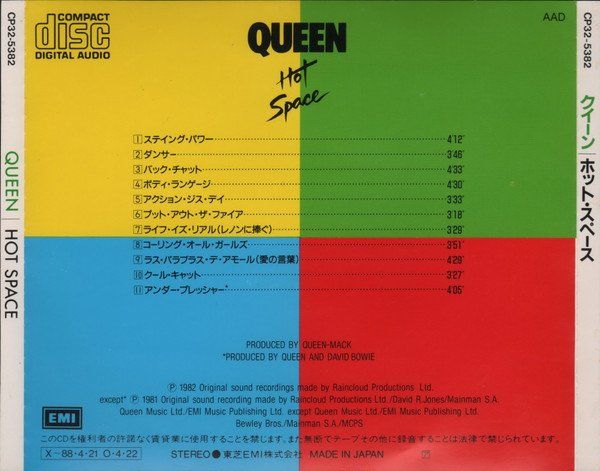 CD: QUEEN Hot Space CD JAPAN CP32-5382 1987 – Usato da Gersau venduto da pjs_687j 1