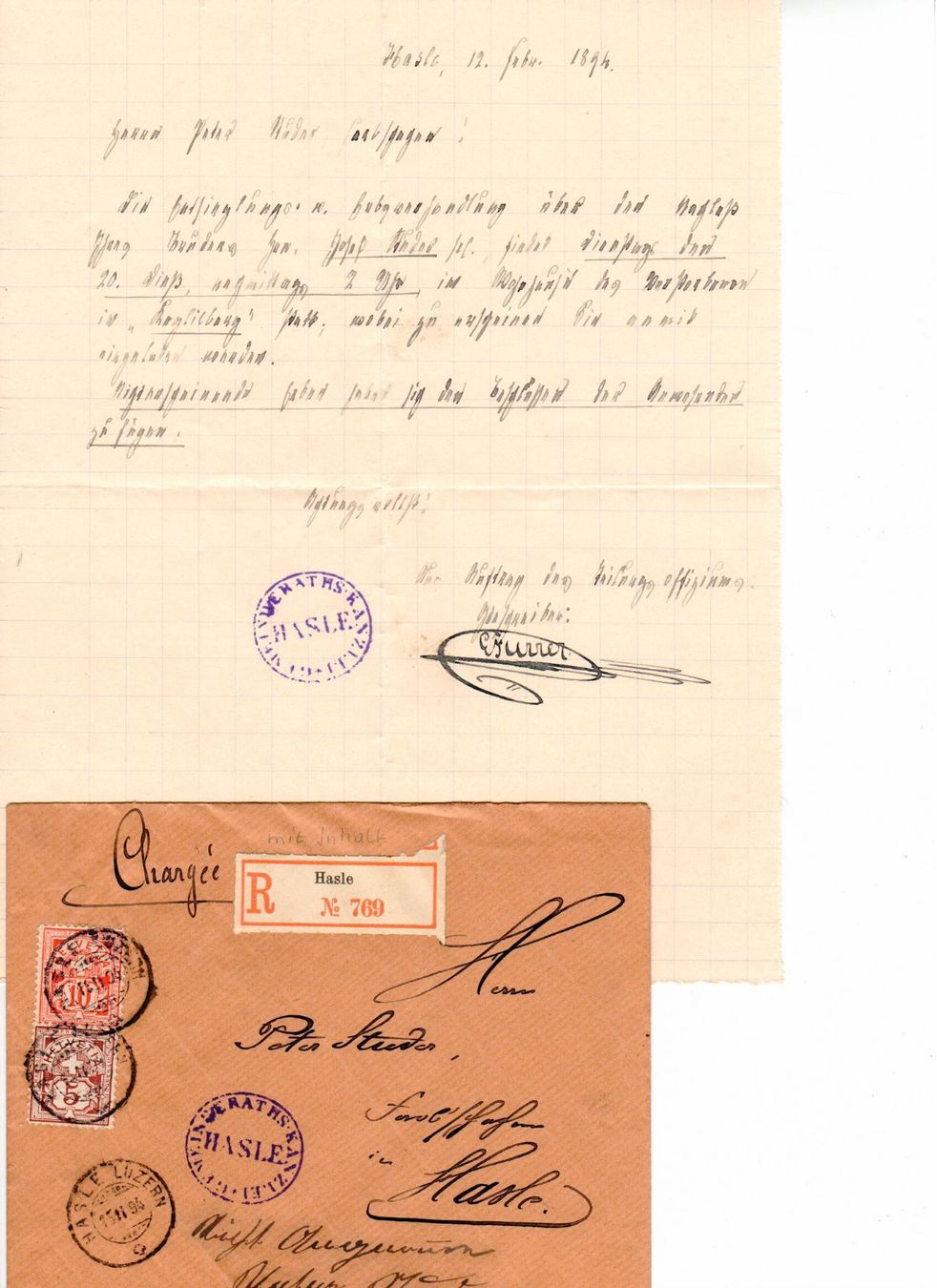 Tutti i francobolli: R - Brief Hasle 1894 – Usato da Wolhusen venduto da Curver9