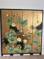 Vintage Paravent Shanghai 70er | Chinoiserie Blattgold
