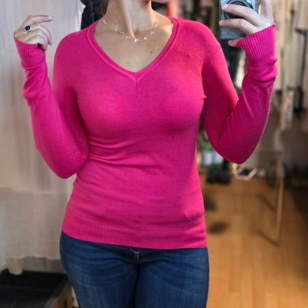 Pink Damenpullover mit V-Ausschnitt – Wie neu