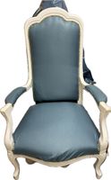 Armchair white frame blue upholstery antique style