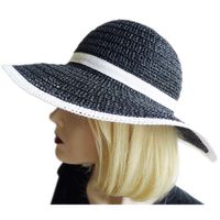 Sommerhut Hut luftig schwarz mit weissem Rand VINTAGE 1970s