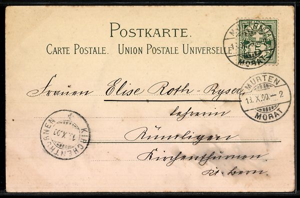 Cartoline postali: AK Morat, Hauptgasse mit Uhrturm – Usato da Berlin venduto da bartko-reher 1