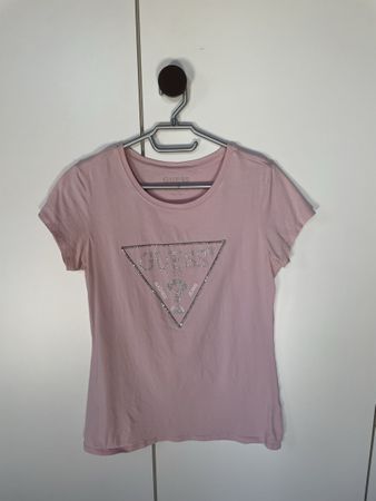 Damen T-Shirt GUESS rosa Grösse L mit Strass logo