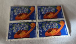 Briefmarken 4er Block 80 Rappen Helvetcia 100 jahre Telefon