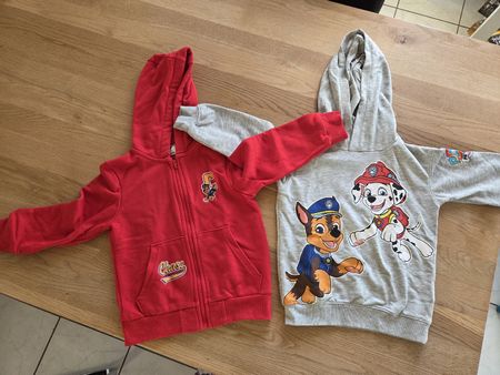 2 Paw Patrol Pullover mit Kapuze rot grau für Kinder 110/116