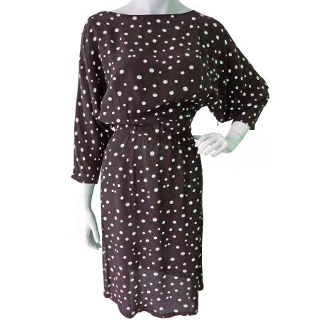 Kleid Gr. S Rückenausschnitt VINTAGE 70s schwarz mit Dots
