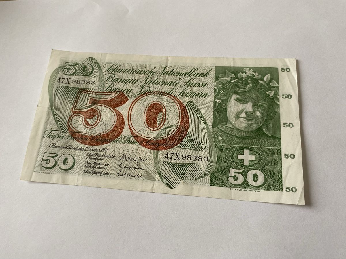 Banconote: Schöne Fünfziger Note gefaltet  – Usato da Köniz venduto da Sonnenschein._.77
