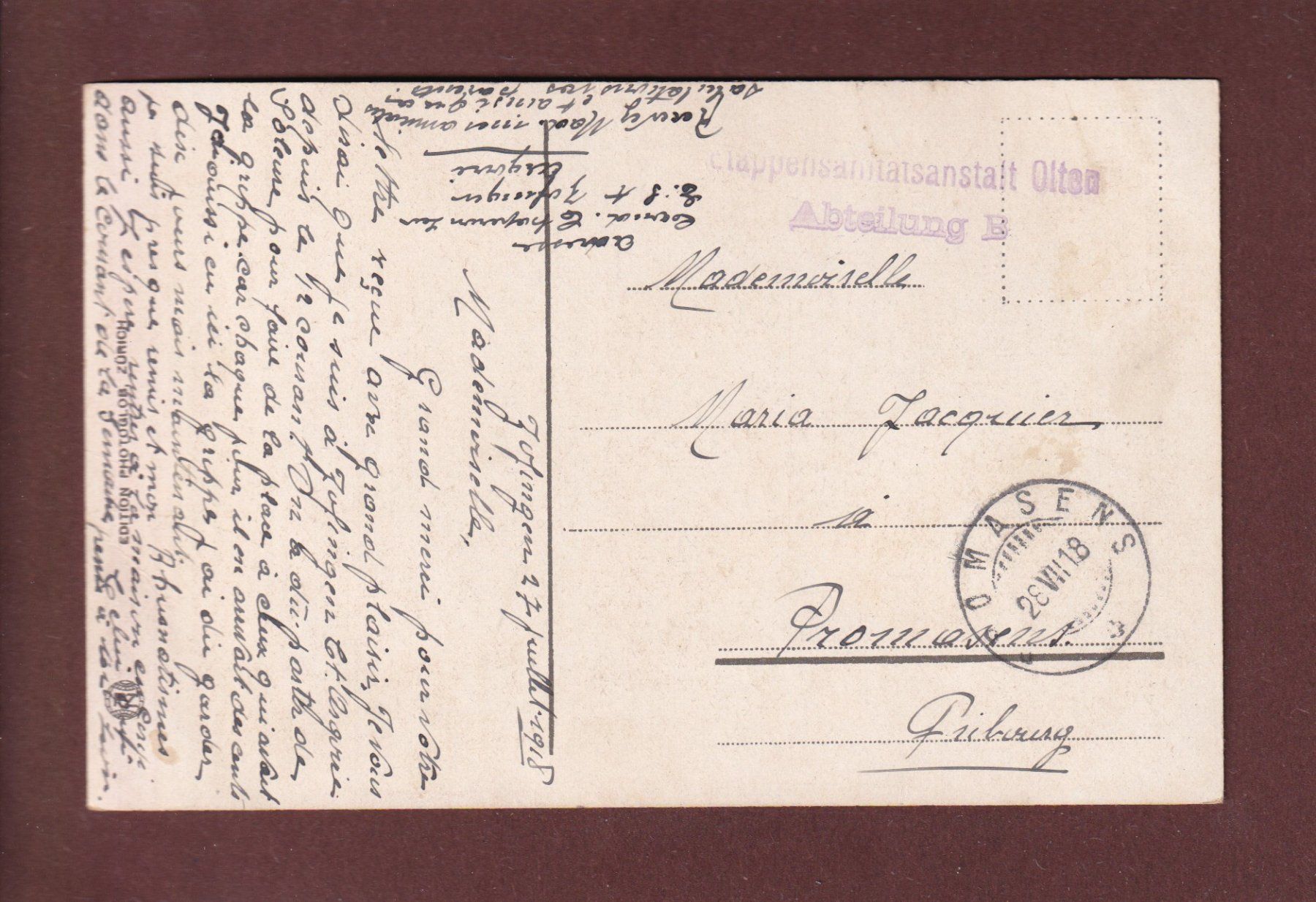 Cartoline postali: SOLOTHURN mit Weissenstein - 1918 – Usato da Pully venduto da nicecards 1