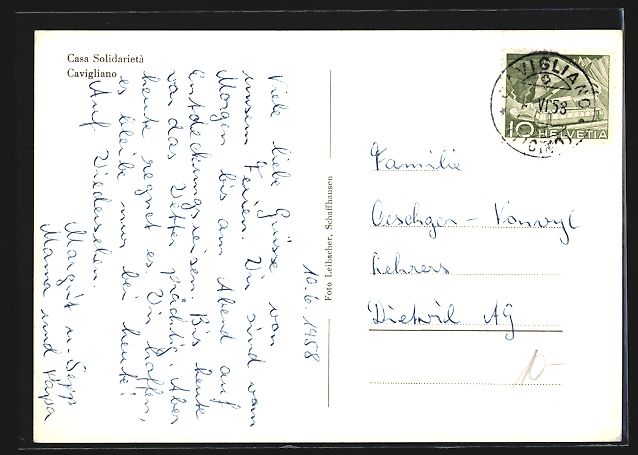 Cartoline postali: AK Cavigliano, Casa Solidariet, 1958 – Usato da Berlin venduto da bartko-reher 1