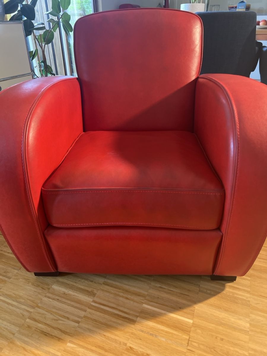 Sessel: Roter Ledersessel mit Hocker - Design und Komfort – Neu (gemäss Beschreibung) aus Zürich von olfri 4