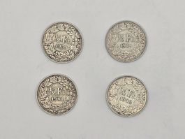 1/2 Fr. 1939-1942 4 Stk. Helvetia Silbermuenzen  (49)