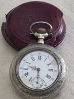Antike Schweizer Taschenuhr mit Lederetui