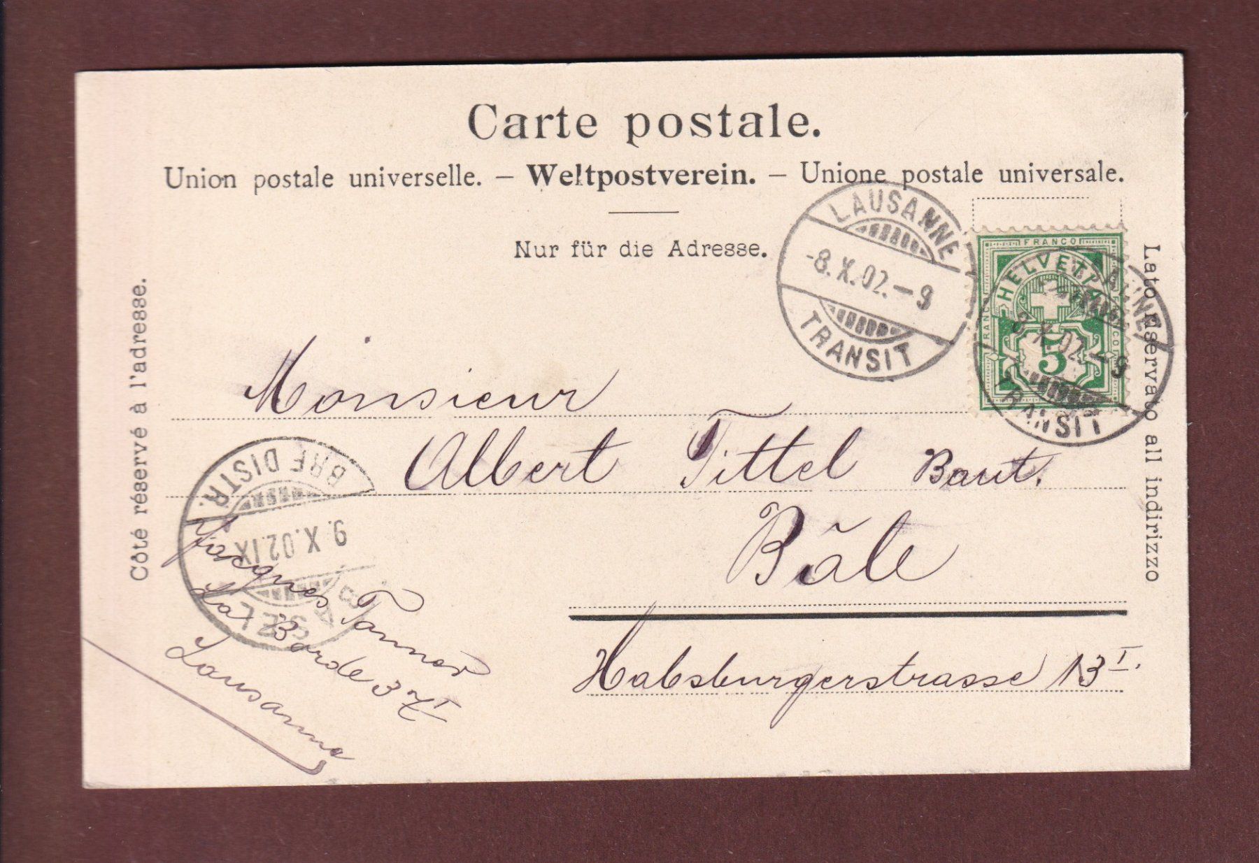Cartoline postali: LAUSANNE - Tunnel et Château - 1902 – Usato da Pully venduto da nicecards 1