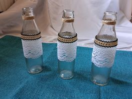 Boho 3er Set Flaschen, Tischdeko, Hochzeit, Vintage