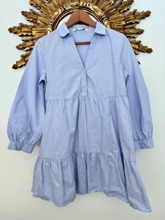Robe chemise bleue manches longues 100% coton ZARA S