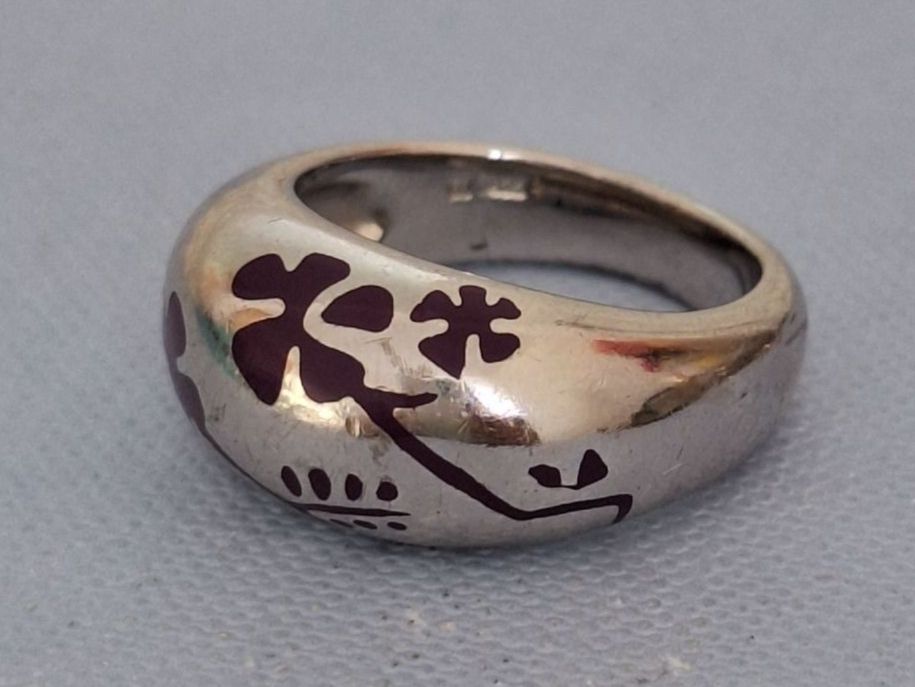 Anelli: Massiver Vintage Ring mit.Lila Blümchrn silber 925 – Usato da Kerzers venduto da ExpressoTerreno