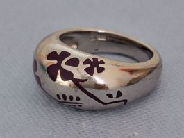 Massiver Vintage Ring mit.Lila Blümchrn silber 925