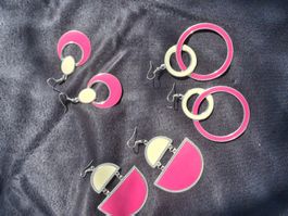 lot Schmuck, 3 paar Ohrhänger, Sommer Ohrringe, Pink