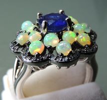 Opal und Saphir Silber 925 Fingerring