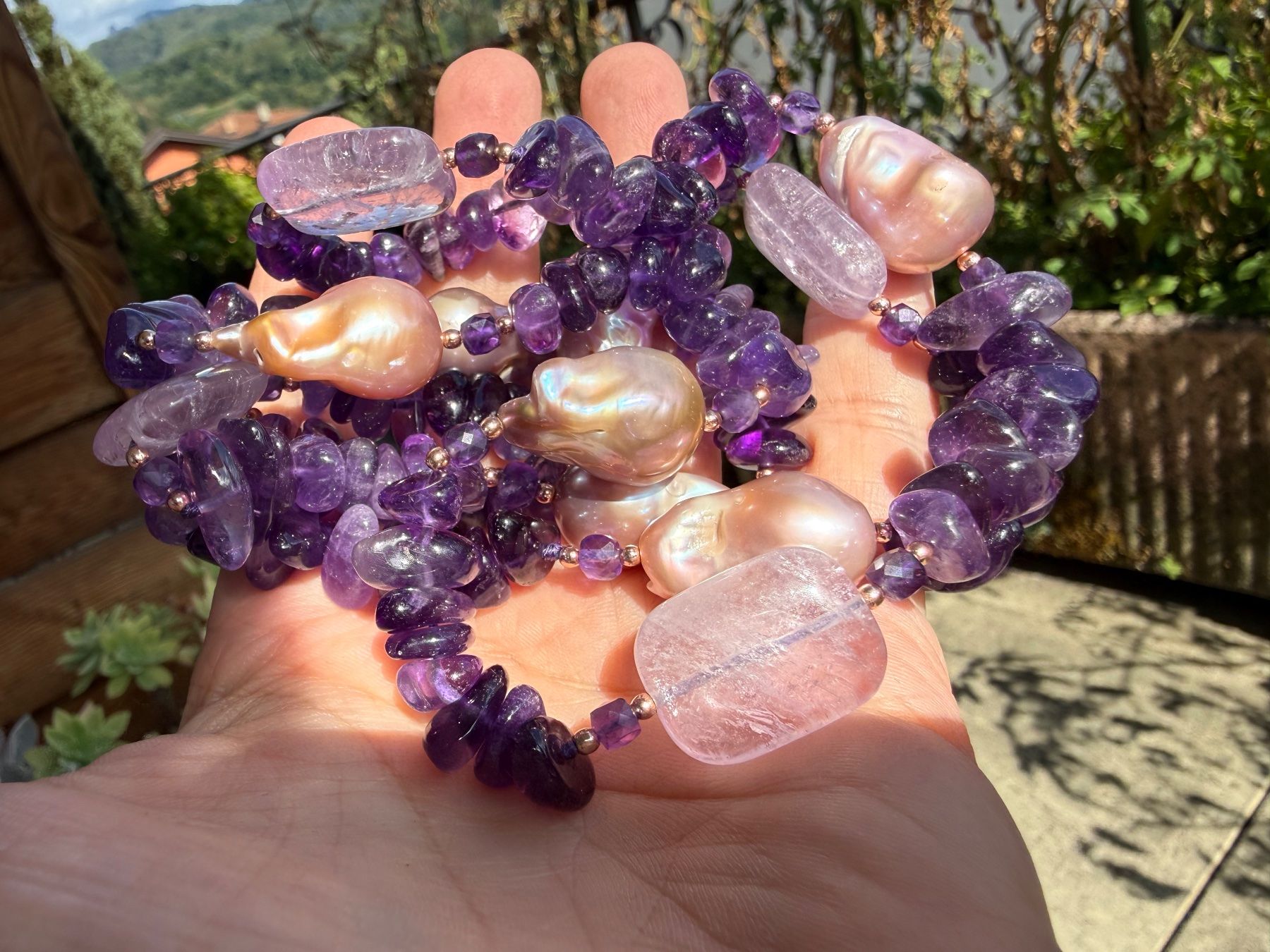 Ketten: Neue Halskette mit Amethyst, Barockperlen, Silberverschluss – Neu und originalverpackt aus Lamone von LaCantinaMagica 2