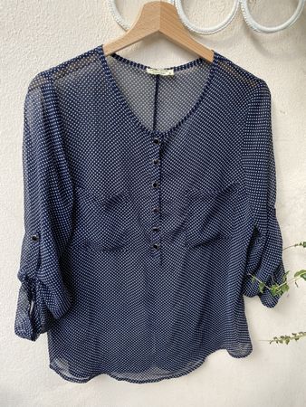 Chemisier femme bleu pois blancs taille M bon état