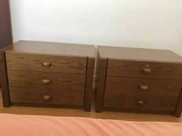 2er-Set Nachttische Holz / Bettkommoden mit 3 Schubladen