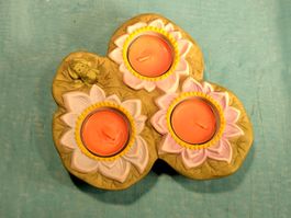PartyLite Teelicht, 3 Seerosen und Frosch