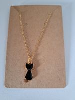 Goldfarbige Kette schwarz Katze Anhänger Neu Modeschmuck Wow