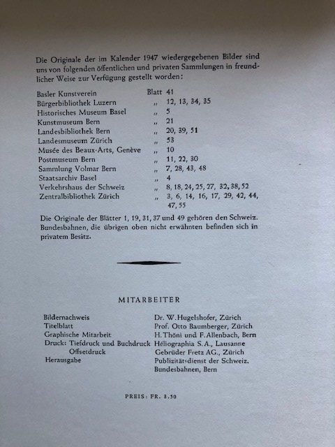 Calendari: SBB Kalender 1947 – Usato da Kräiligen venduto da hkk 9